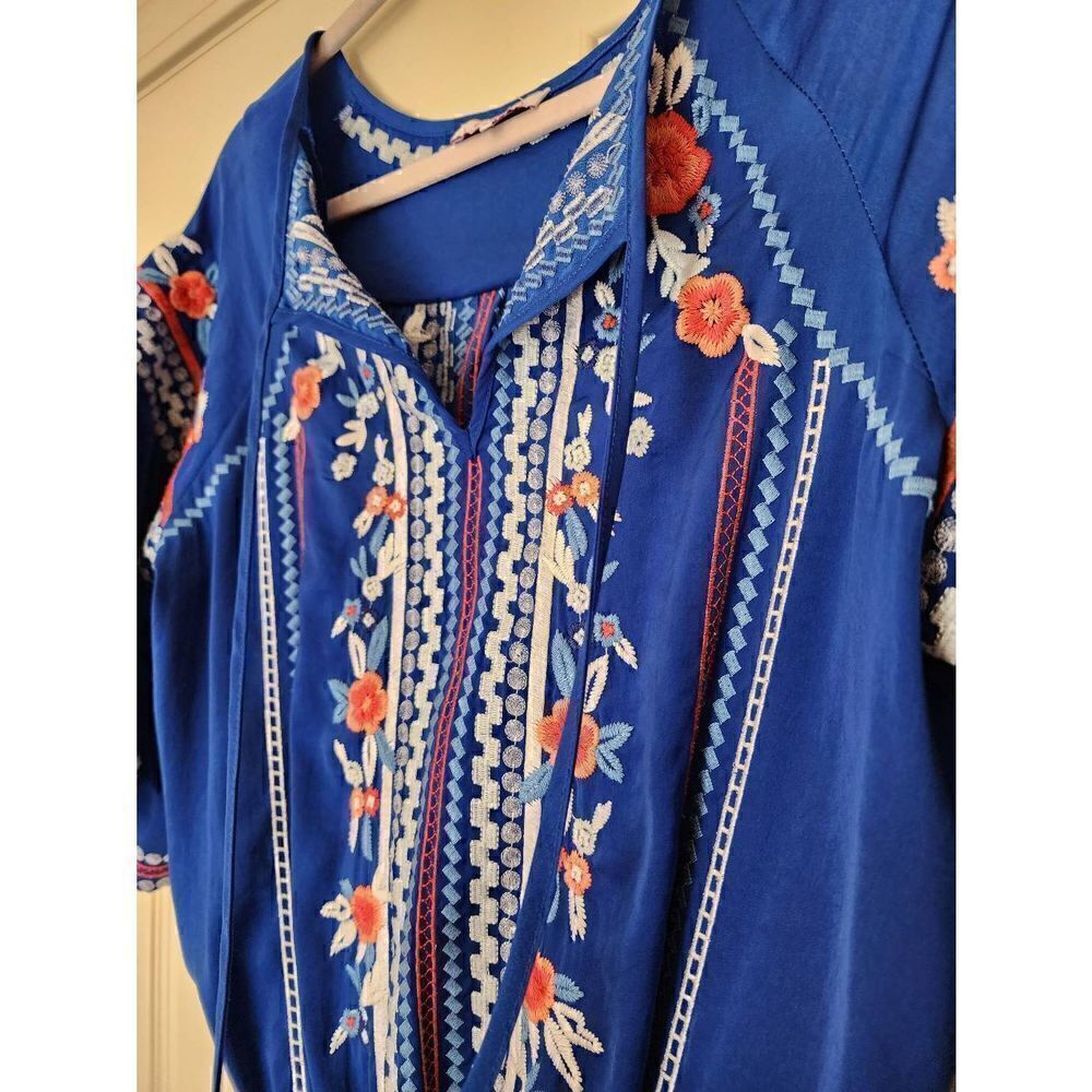 Parker royal blue boho embroidered drop waist dress tunic size small - Picture 4 of 9